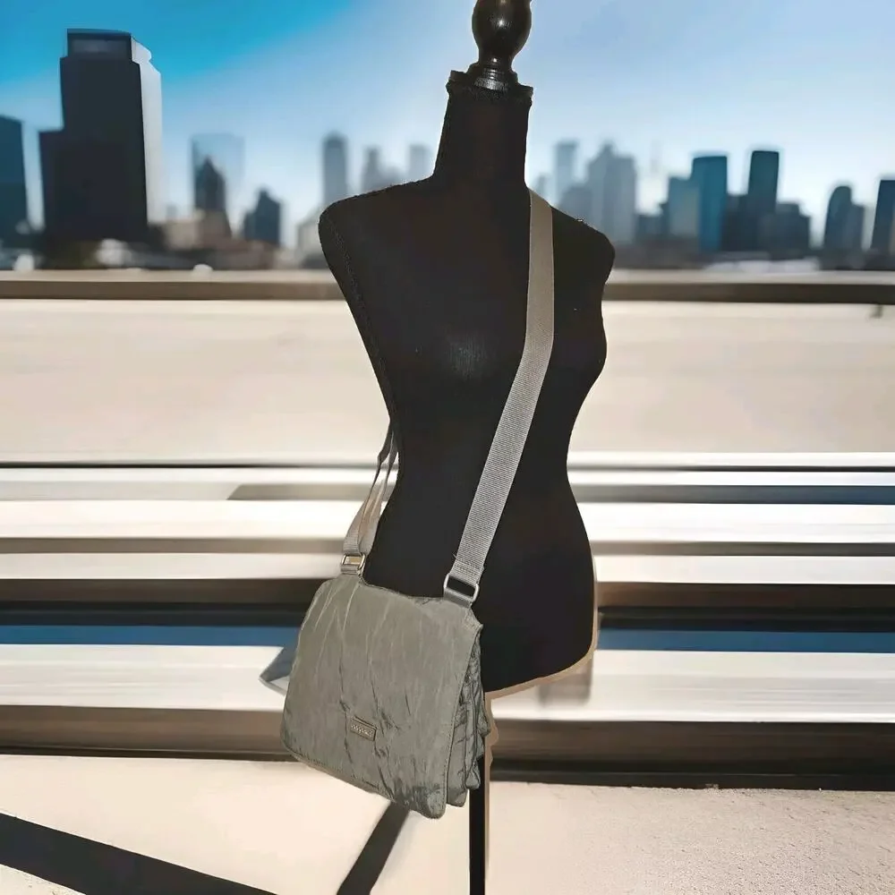 Baggallini Multi Zipper Crossbody Bag Gray Nylon Multi Pocket 9x7.5x5